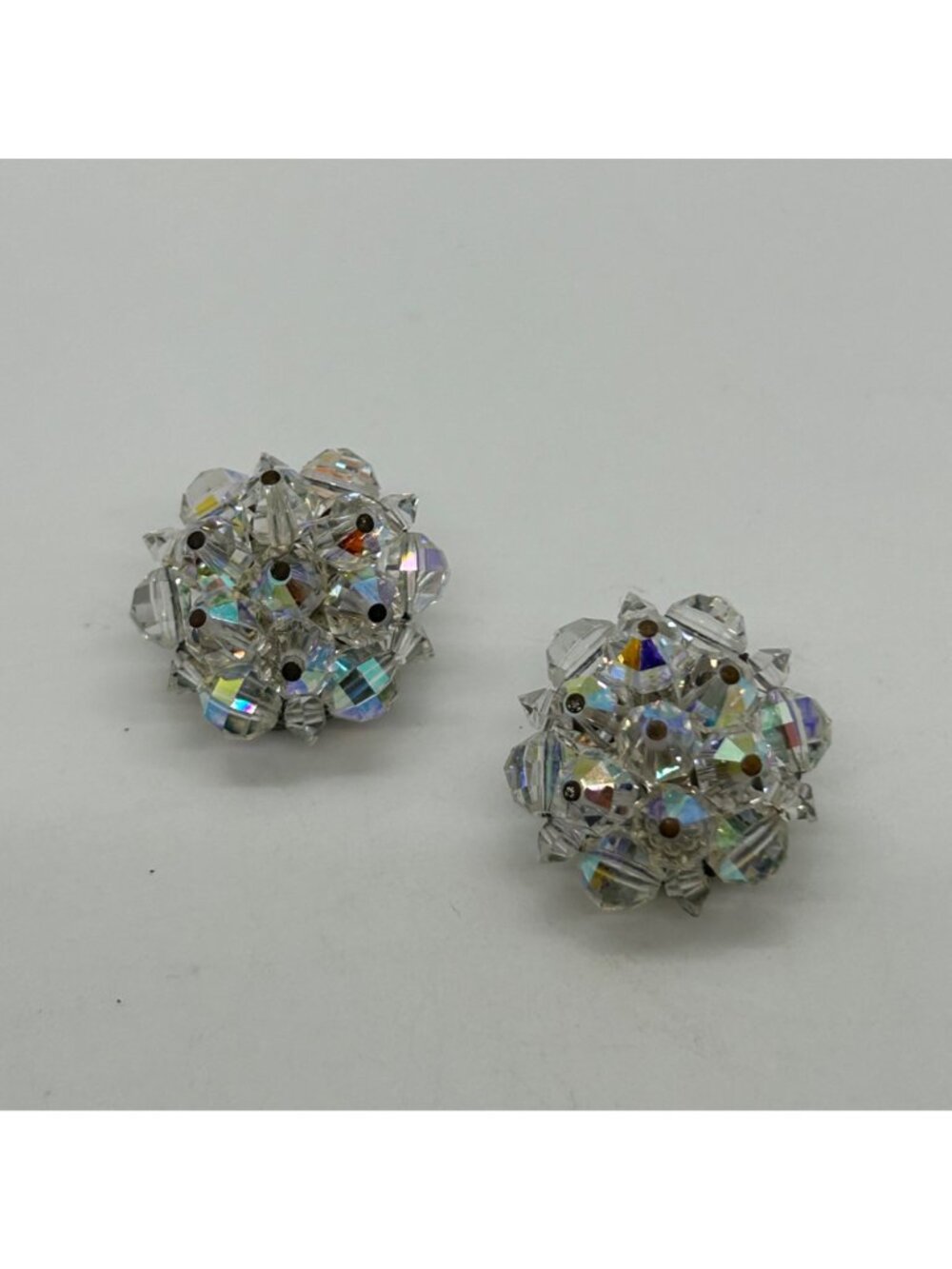 Laguna Vintage Clip-on Aurora Borealis Crystal Cluster Earrings Iridescent - Picture 2 of 16